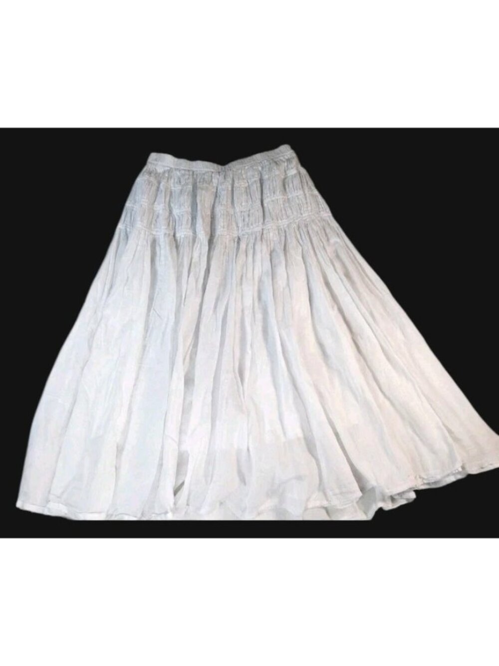 Vintage Tiered Crinkle Midi Skirt Boho Peasant Princess Coquette Size S White